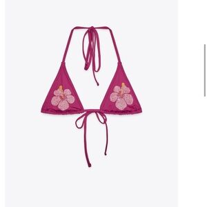 Pink Beaded Floral Bikini Top